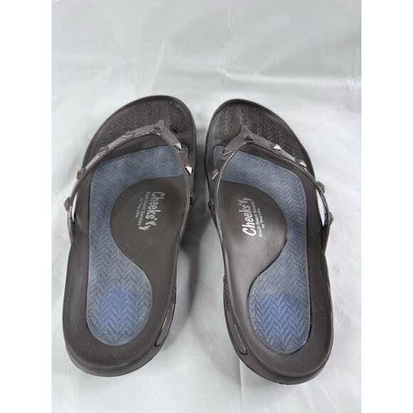 Cheeks South Beach Sandals Comfort Tony Little Studded Womens 7 Brown - Picture 3 of 6